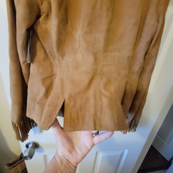 Women’s Tan Suede Boho Western Fringe International Concepts Jacket Size S NWT - Picture 3 of 11